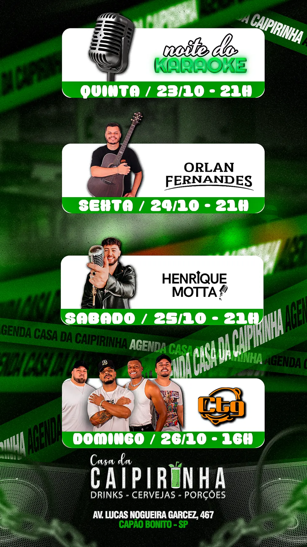 Agenda semanal — Casa da Caipirinha